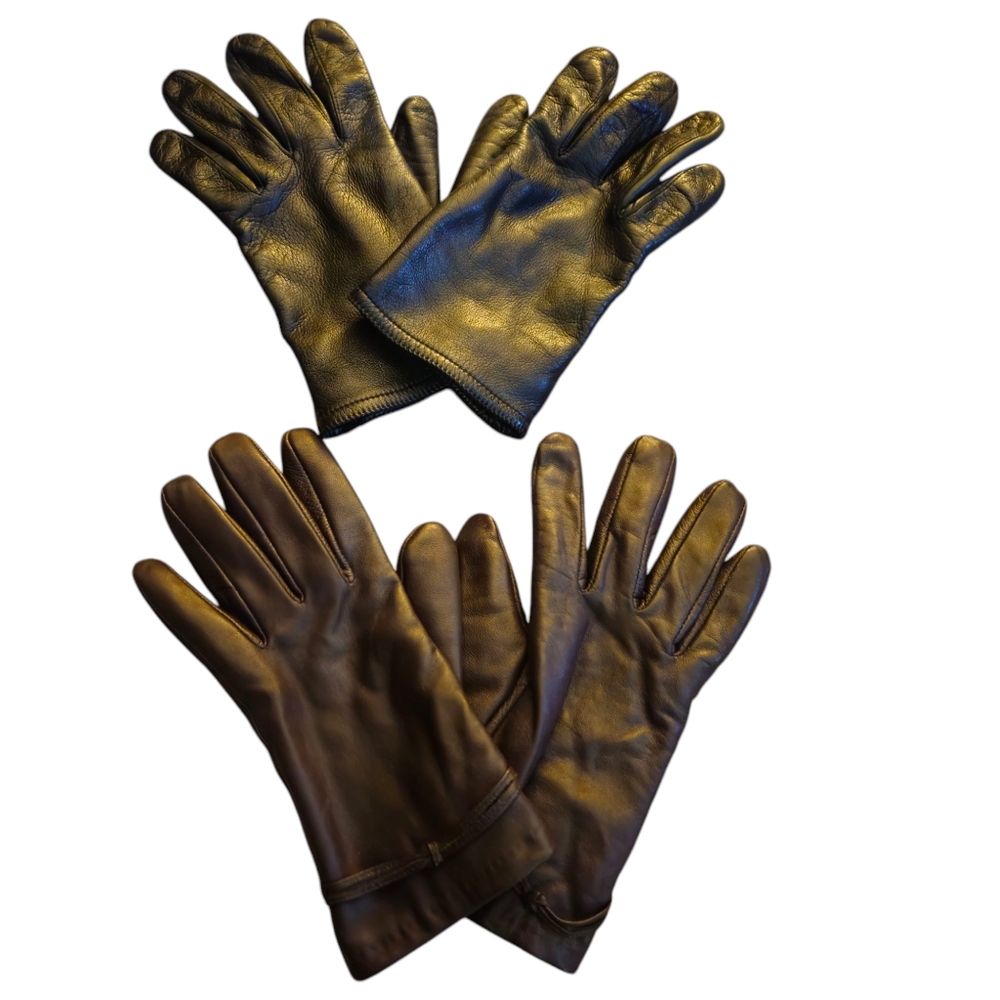 Vintage Isotoner Aris Set Of 2 Women (8-9) Leather Gloves Winter Riding Classic